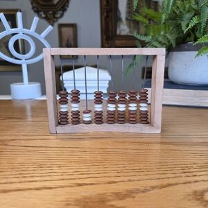 Vintage Wooden Abacus Counting Frame | Brown & White Beads | Nursery Decor